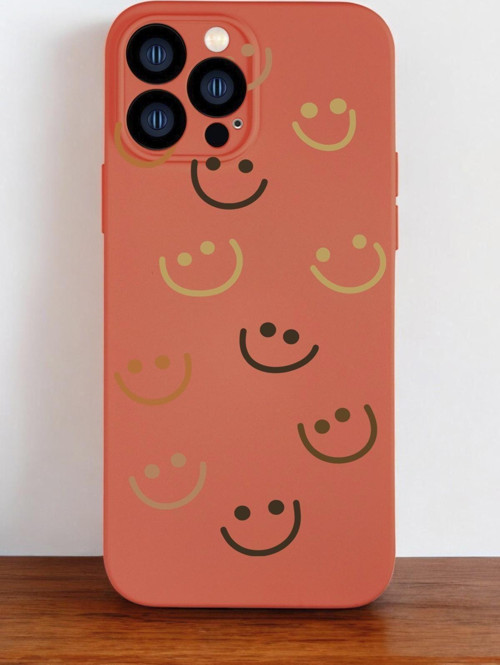 Turuncu Renkli İphone 13 Pro Max Uyumlu Smile Desenli Premium Silikonlu Telefon Kılıfı