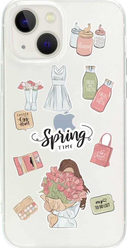 İphone 13 Spring Time Tasarımlı Şeffaf Telefon Kılıfı