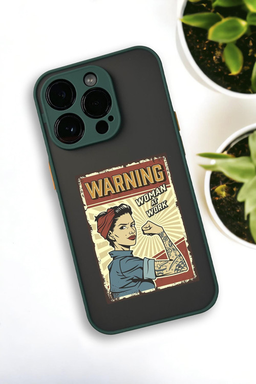 İphone 13 Pro Max Uyumlu Women At Work Desenli Buzlu Şeffaf Lüx Telefon Kılıfı