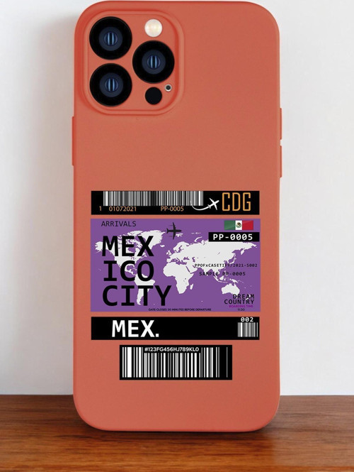 Turuncu Renkli İphone 13 Pro Max Uyumlu Mexico Ticket Desenli Premium Silikonlu Telefon Kılıfı