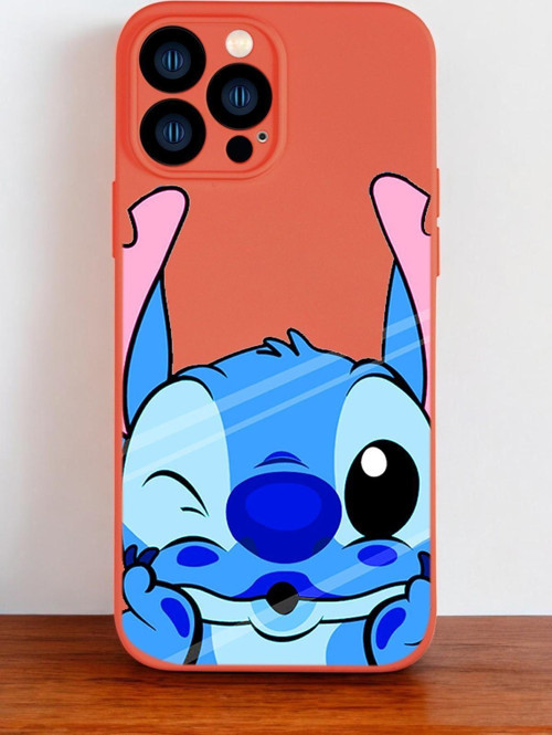 Turuncu Renkli İphone 13 Pro Max Uyumlu Stitch Desenli Premium Silikonlu Telefon Kılıfı