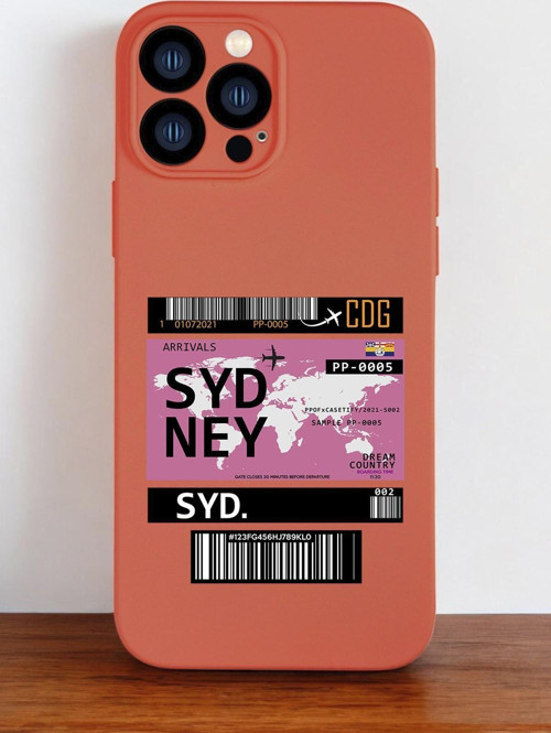 Turuncu Renkli İphone 13 Pro Max Uyumlu Sydney Ticket Desenli Premium Silikonlu Telefon Kılıfı