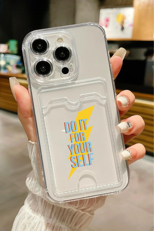 İphone 13 Pro Uyumlu Do It Desenli Şeffaf Kamera Korumalı Ve Kartlıklı Telefon Kılıfı