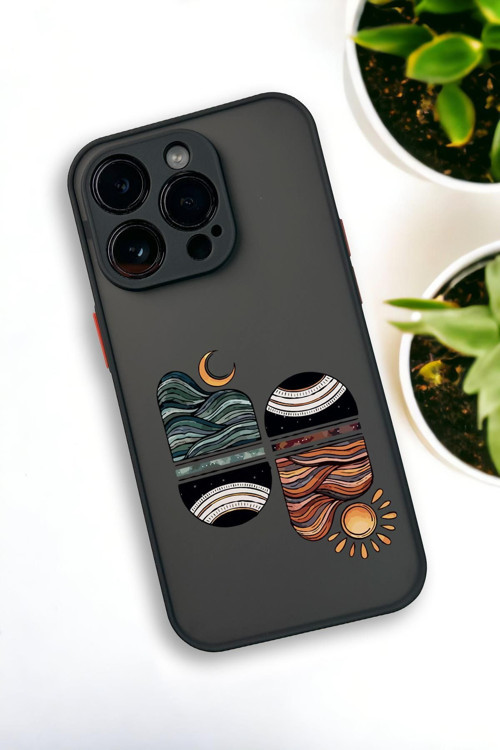 İphone 13 Pro Max Uyumlu Sunset Wave Desenli Buzlu Şeffaf Lüx Telefon Kılıfı