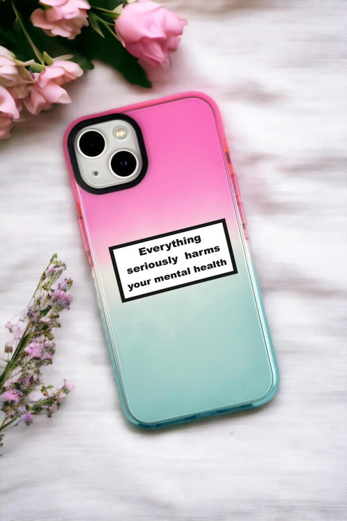 İphone 13 Uyumlu Everythink Desenli Premium Rainbow Silikonlu Telefon Kılıfı