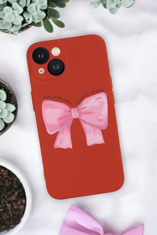 İphone 13 Uyumlu Pembe Kurdele Kamera Korumalı Premium Silikonlu Telefon Kılıfı