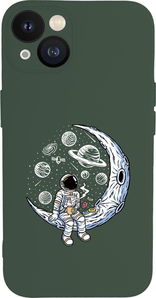 İphone 13 Uyumlu Keyifli Astronot Desenli Premium Silikonlu Lansman Telefon Kılıfı