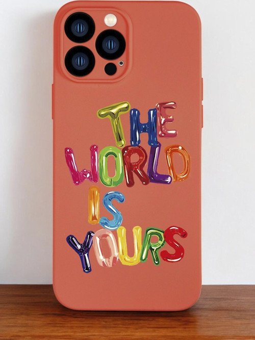 Turuncu Renkli İphone 13 Pro Max Uyumlu The World Desenli Premium Silikonlu Telefon Kılıfı