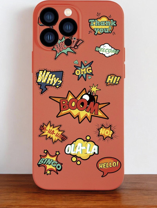 Turuncu Renkli İphone 13 Pro Max Uyumlu Stickers Desenli Premium Silikonlu Telefon Kılıfı