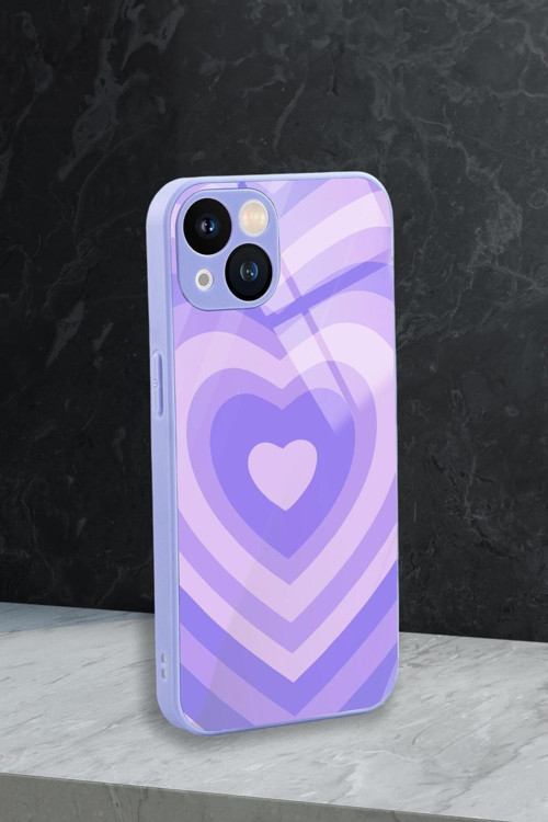 İphone 13 Uyumlu Beyaz Kalpler Desenli Glossy Glass Kamera Korumalı Silikonlu Telefon Kılıfı