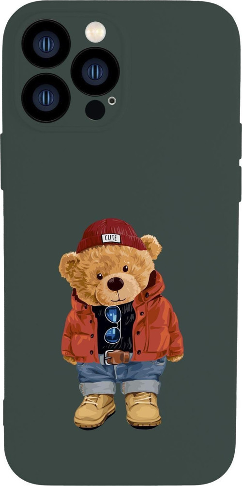 İphone 13 Pro Max Uyumlu Teddy Bear Desenli Premium Silikonlu Lansman Telefon Kılıfı