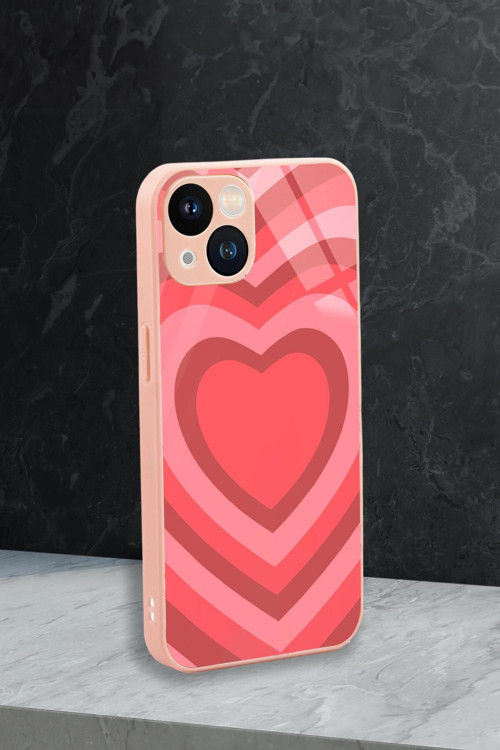 İphone 13 Uyumlu Beyaz Kalpler Desenli Glossy Glass Kamera Korumalı Silikonlu Telefon Kılıfı