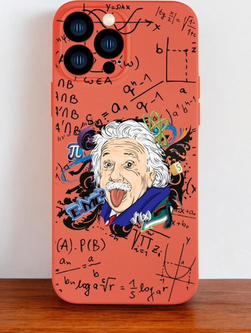Turuncu Renkli İphone 13 Pro Max Uyumlu Einstein Desenli Premium Silikonlu Telefon Kılıfı