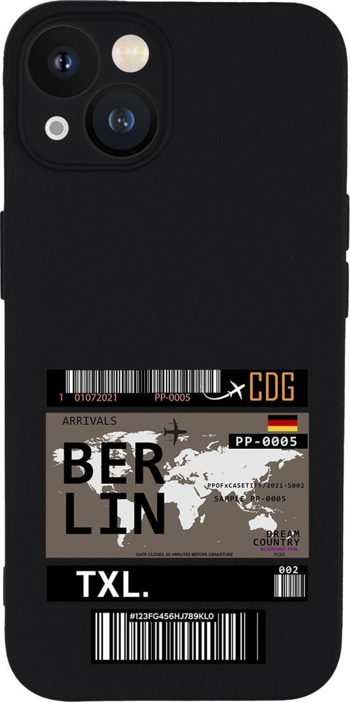 İphone 13 Uyumlu Berlin Ticket Desenli Kamera Lens Korumalı Darbe Emici Silikonlu Lansman Kılıf