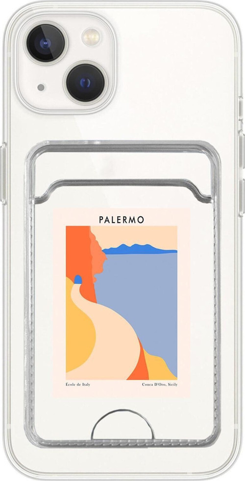 İphone 13 Uyumlu Palermo Desenli Şeffaf Kamera Korumalı Ve Kartlıklı Telefon Kılıfı