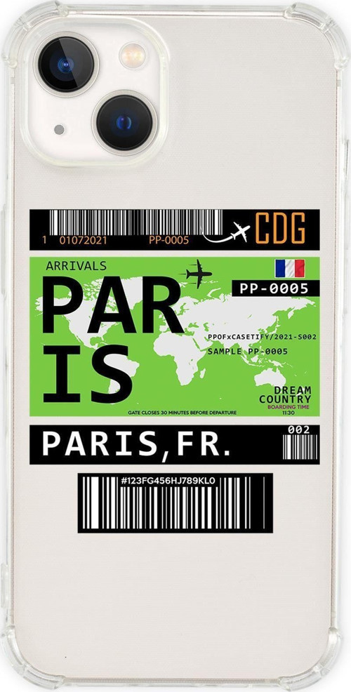 İphone 13 Uyumlu Paris Ticket Desenli Anti Shock Olex Köşe Darbe Korumalı Silikonlu Şeffaf Kılıf