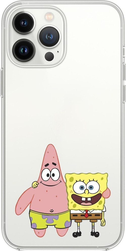 İphone 13 Pro Max Uyumlu Sünger Bob & Patrickstar Desenli Premium Silikonlu Şeffaf Telefon Kılıfı
