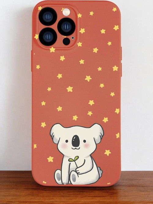 Turuncu Renkli İphone 13 Pro Max Uyumlu Koala Desenli Premium Silikonlu Telefon Kılıfı