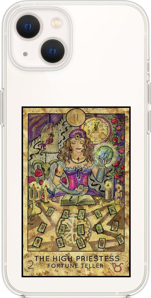 İphone 13 Uyumlu The High Priestess Desenli Premium Silikonlu Şeffaf Telefon Kılıfı