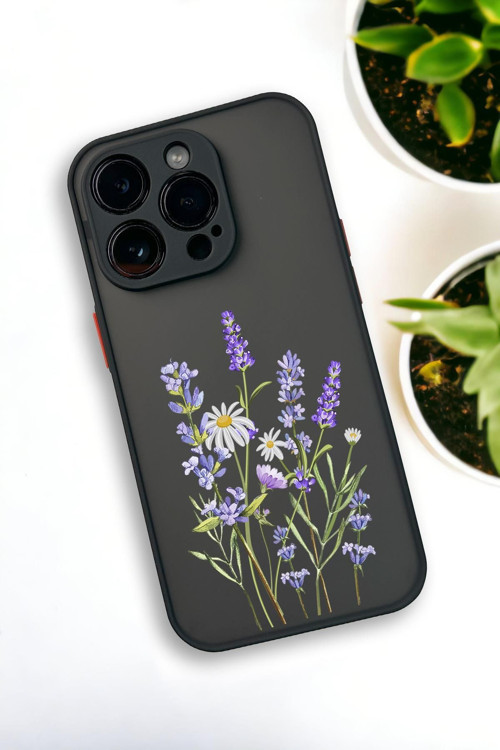 İphone 13 Pro Max Uyumlu Lavender Desenli Buzlu Şeffaf Lüx Telefon Kılıfı