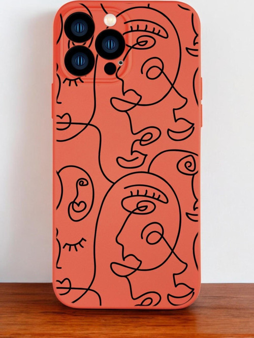 Turuncu Renkli İphone 13 Pro Max Uyumlu Face Art Desenli Premium Silikonlu Telefon Kılıfı