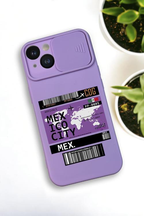 İphone 13 Uyumlu Mexico Ticket Desenli Kamera Koruma Slider Kapaklı Silikonlu Telefon Kılıfı