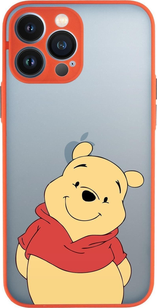 İphone 13 Pro Max Uyumlu Sevimli Pooh Desenli Kamera Korumalı Buzlu Şeffaf Lüx Telefon Kılıfı