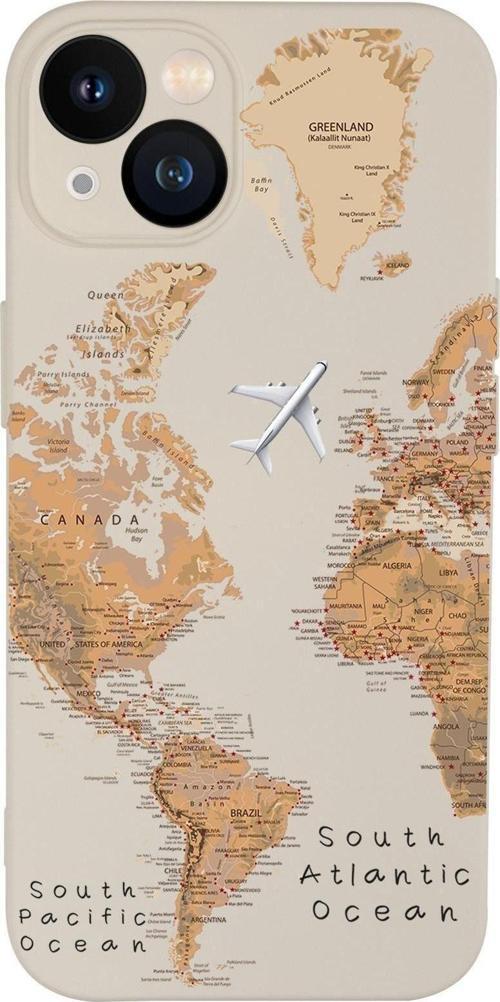 İphone 13 Uyumlu Dünya Harita Desenli Kamera Lens Korumalı Darbe Emici Silikonlu Lansman Kılıf