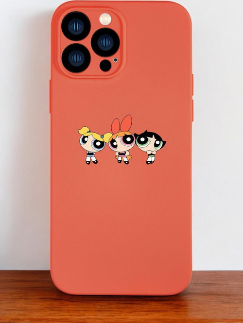 Turuncu Renkli İphone 13 Pro Max Uyumlu Powerpuff Girls Desenli Premium Silikonlu Telefon Kılıfı