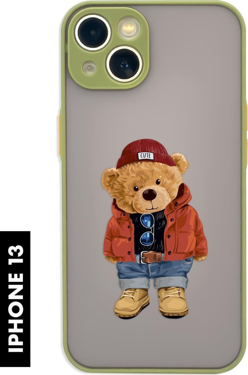 İphone 13 Uyumlu Teddy Bear Desenli Matguard Buzlu Şeffaf Telefon Kılıfı