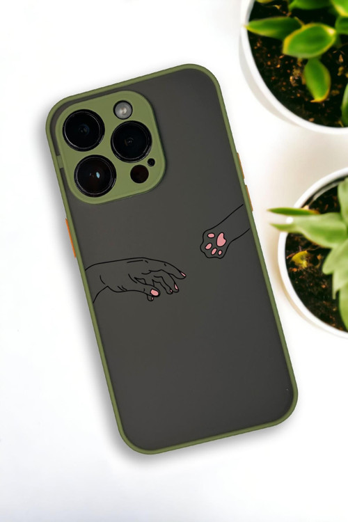 İphone 13 Pro Max Uyumlu Hand And Paw Desenli Buzlu Şeffaf Lüx Telefon Kılıfı