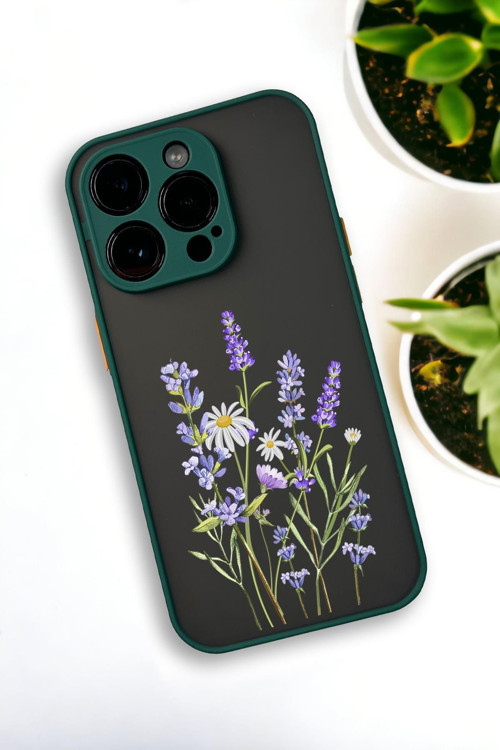 İphone 13 Pro Max Uyumlu Lavender Desenli Buzlu Şeffaf Lüx Telefon Kılıfı