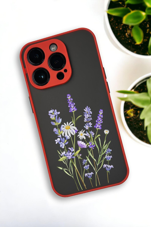 İphone 13 Pro Max Uyumlu Lavender Desenli Buzlu Şeffaf Lüx Telefon Kılıfı