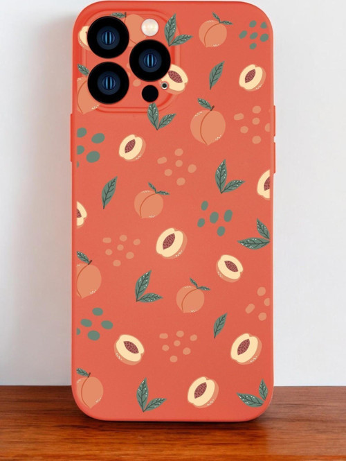 Turuncu Renkli İphone 13 Pro Max Uyumlu Şeftali Pattern Desenli Premium Silikonlu Telefon Kılıfı
