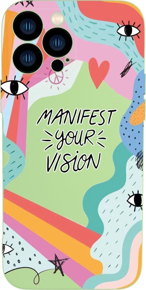 İphone 13 Pro Uyumlu Manifest Your Vision Desenli Kamera Lens Korumalı Darbe Emici Silikonlu Lansman