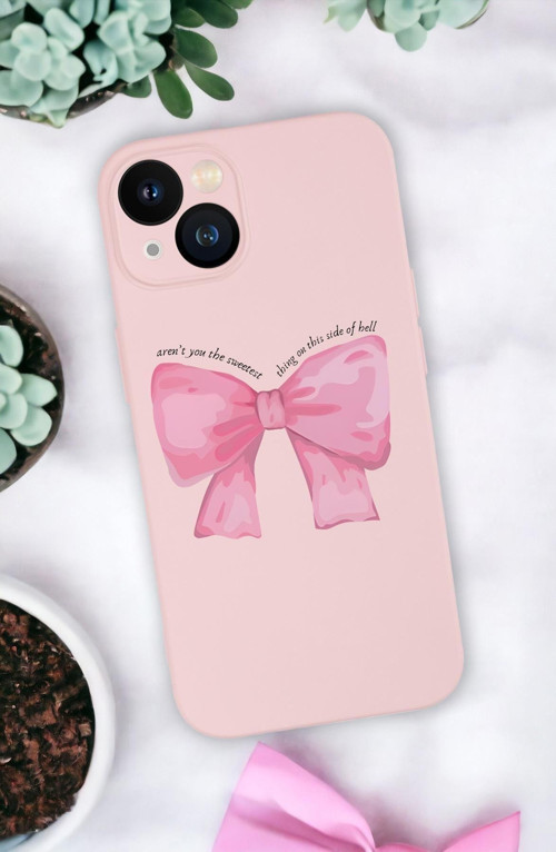 İphone 13 Uyumlu Pembe Kurdele Kamera Korumalı Premium Silikonlu Telefon Kılıfı