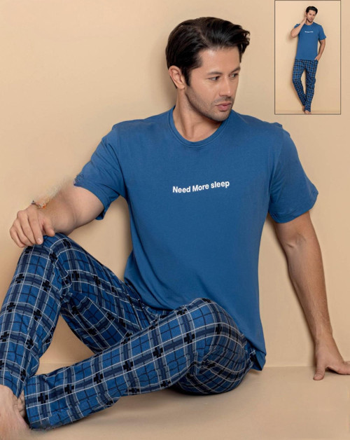 Erkek Bisiklet Yaka Kısa Kol Penye Pijama Takımı 6325 - 1 Adet