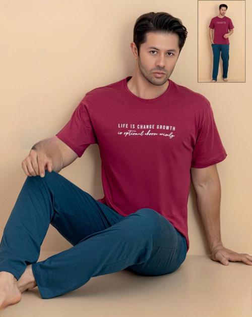 Erkek Bisiklet Yaka Kısa Kol Penye Pijama Takımı 6320 - 1 Adet