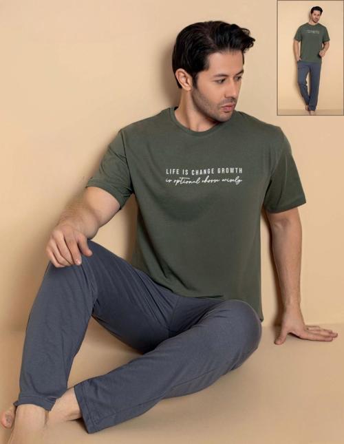 Erkek Bisiklet Yaka Kısa Kol Penye Pijama Takımı 6133 - 1 Adet