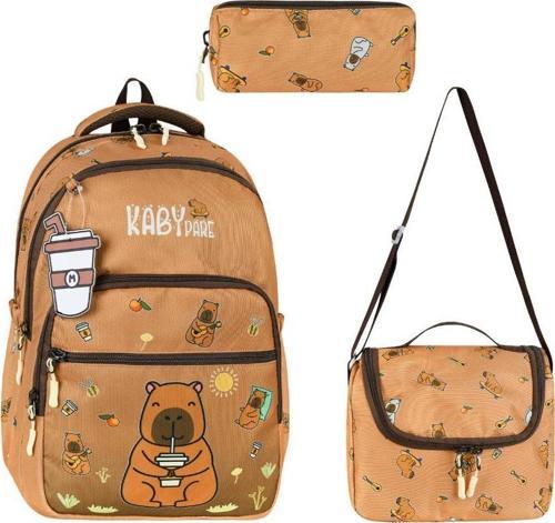 Unisex İlkokul Çantası Caby Para 3'lü Set 40*30 Cm Beslenme Çantası Kalem Kutusu Ortopedik KabyPare