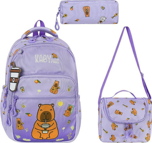 Unisex İlkokul Çantası Caby Para 3'lü Set 40*30 Cm Beslenme Çantası Kalem Kutusu Ortopedik KabyPare