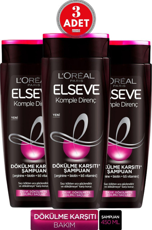 L'Oréal Paris Elseve Arginine Direnç Dökülme Karşıtı Şampuan 450 ml 3 Adet