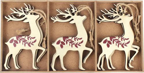 6Lı Ahşap Seri Geyik Yılbaşı Süs 10*12Cm