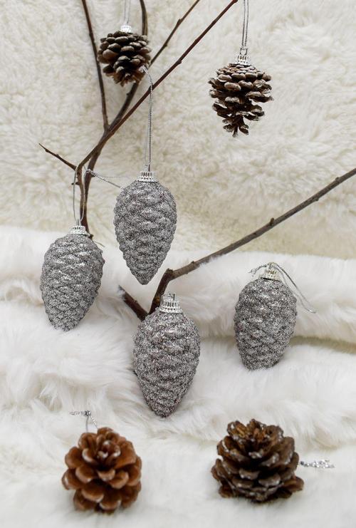 Gümüş Kozalak Paketi Yılbaşı Çam Ağacı Süsü 7Cm