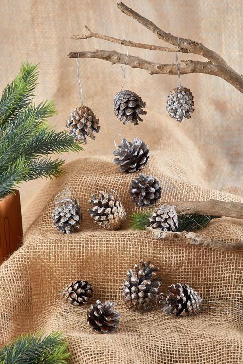 Elfshop Yılbaşı Çam Ağacı Süsü Kozalak 12Li Gümüş Simli Nzshp 1073447