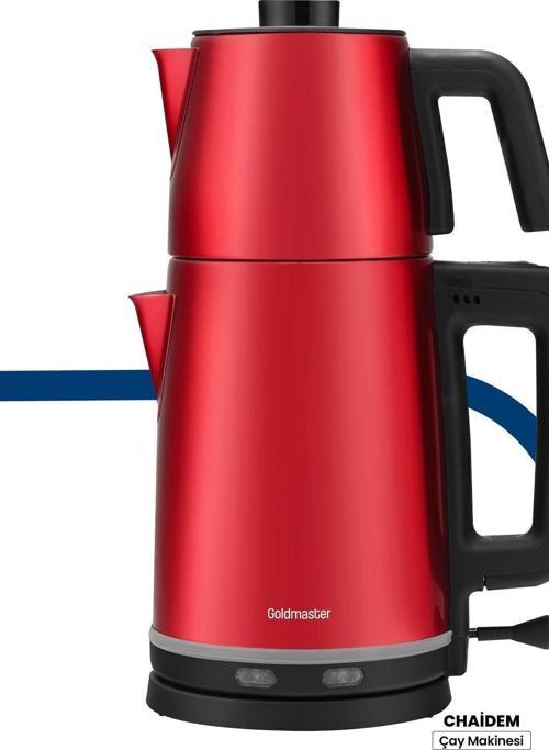 Chaidem Xl 2200 Watt Paslanmaz Çelik Damlatmaz Çelik Çay Makinesi Ve Su Isıtıcısı Kırmızı