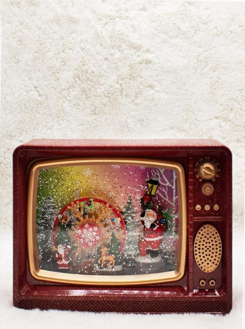 Dekoratif Nostalji Tv Kar Küresi Kırmızı Yılbaşı Süsü 20*25*9Cm