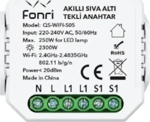 Wf3-El3-0201-09 Wıfı Kablosuz Cpo01 Akıllı Sıvaaltı Tekli Anahtar
