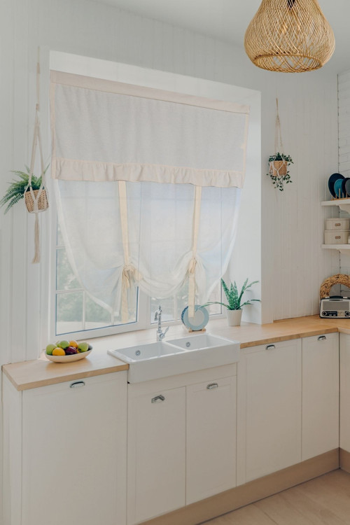 Naturel Potlu Tül Perde Retro Krem Fırfırlı