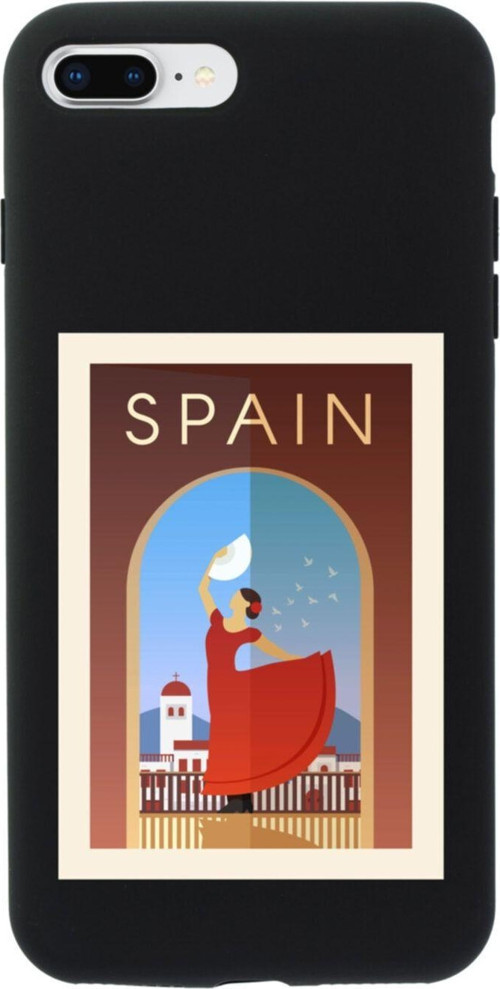 İphone 8 Plus Spain Tasarımlı Siyah Telefon Kılıfı